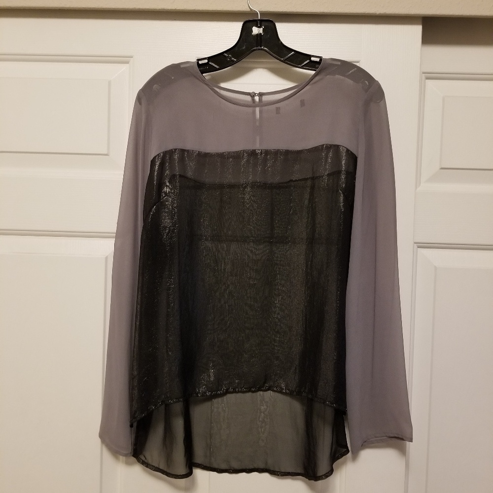 OBEY Sheer grey and shimmery top
